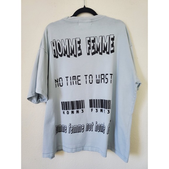 Homme Femme Blue Logo Graphic T-Shirt Mens XXL Oversized Streetwear z○ - Picture 6 of 8